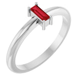 Platinum Straight Baguette Lab-Grown Ruby Stackable Ring