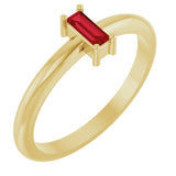 14K Gold Straight Baguette Lab-Grown Ruby Stackable Ring - Yellow Gold