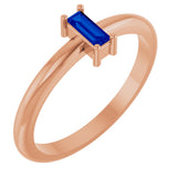 14K Gold Straight Baguette Lab-Grown Blue Sapphire Stackable Ring - Rose Gold