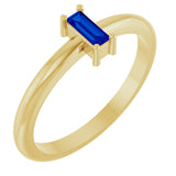 14K Gold Straight Baguette Lab-Grown Blue Sapphire Stackable Ring - Yellow Gold