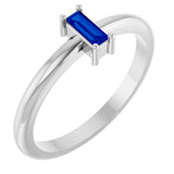 14K Gold Straight Baguette Lab-Grown Blue Sapphire Stackable Ring - White Gold
