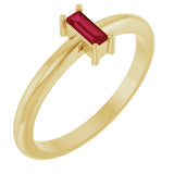 14K Gold Straight Baguette Natural Ruby Stackable Ring - Yellow Gold