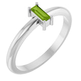 Platinum Straight Baguette Natural Peridot Stackable Ring