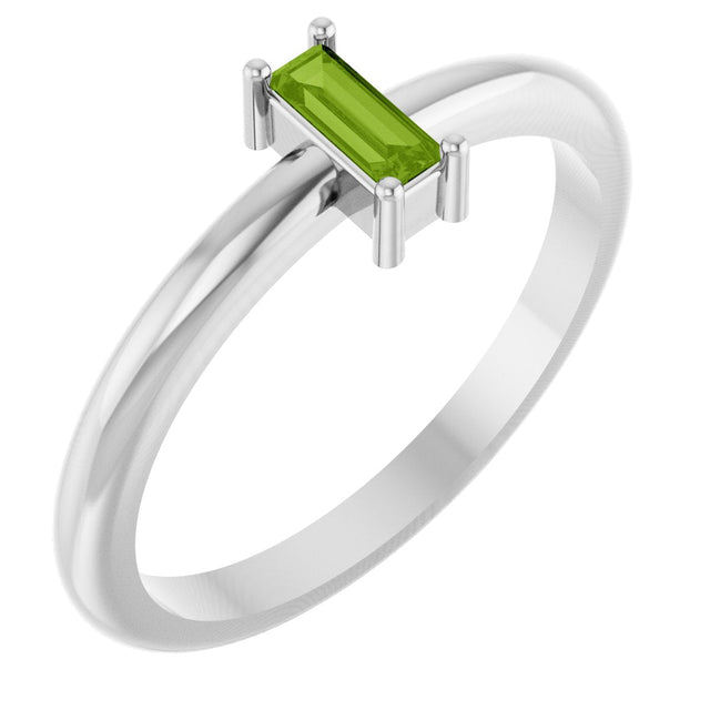Platinum Straight Baguette Natural Peridot Stackable Ring