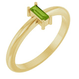 14K Gold Straight Baguette Natural Peridot Stackable Ring - Yellow Gold
