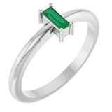 14K Gold Straight Baguette Lab-Grown Emerald Stackable Ring - White Gold