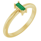 14K Gold Straight Baguette Lab-Grown Emerald Stackable Ring - Yellow Gold