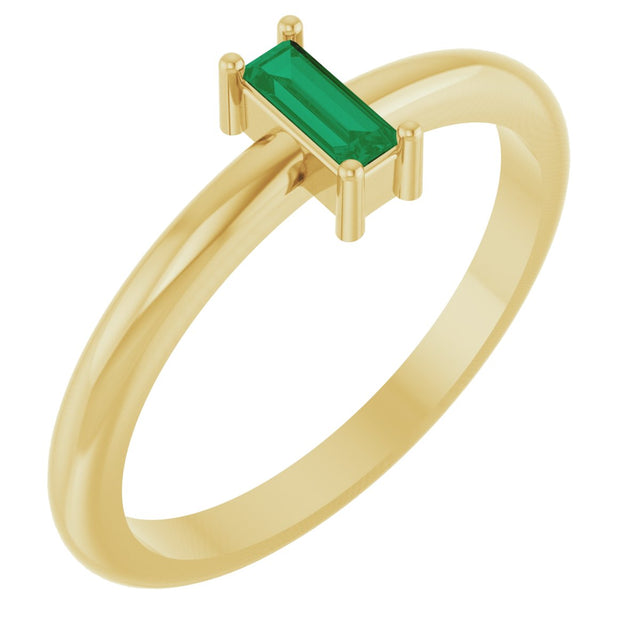 14K Gold Straight Baguette Lab-Grown Emerald Stackable Ring - Yellow Gold