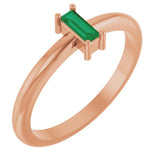 14K Gold Straight Baguette Lab-Grown Emerald Stackable Ring - Rose Gold