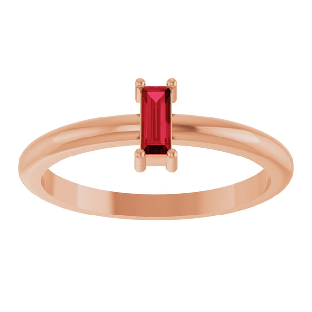 14K Gold Straight Baguette Lab-Grown Ruby Stackable Ring - Rose Gold - view 3