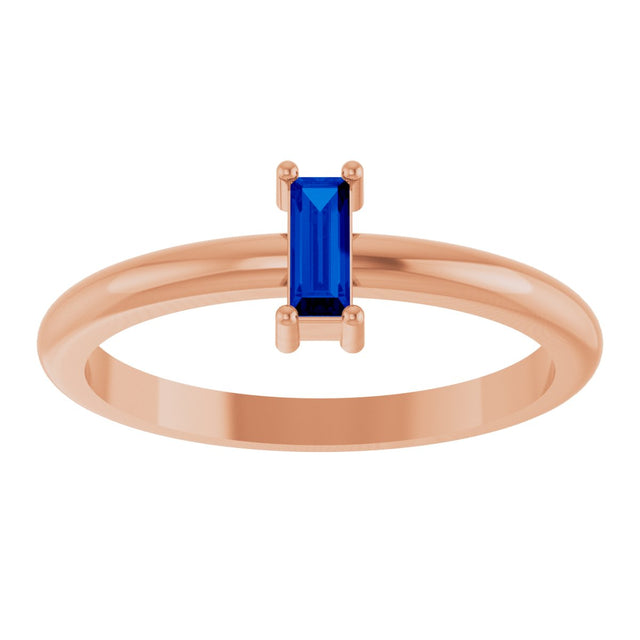 14K Gold Straight Baguette Lab-Grown Blue Sapphire Stackable Ring - Rose Gold - view 3