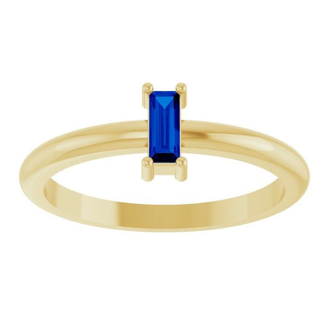 14K Gold Straight Baguette Lab-Grown Blue Sapphire Stackable Ring - Yellow Gold - view 3