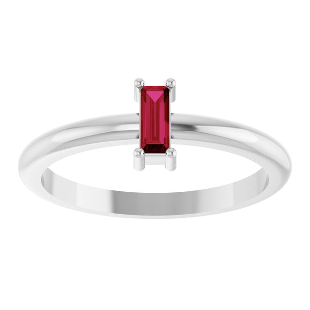 Platinum Straight Baguette Natural Ruby Stackable Ring - view 3