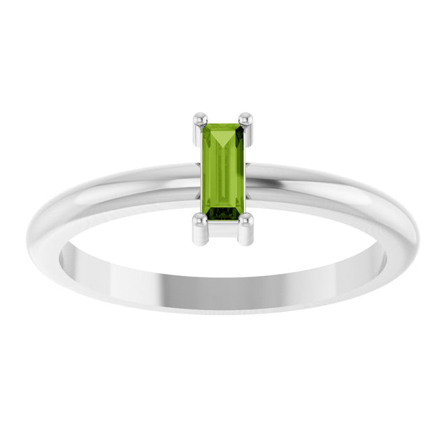 Platinum Straight Baguette Natural Peridot Stackable Ring - view 3