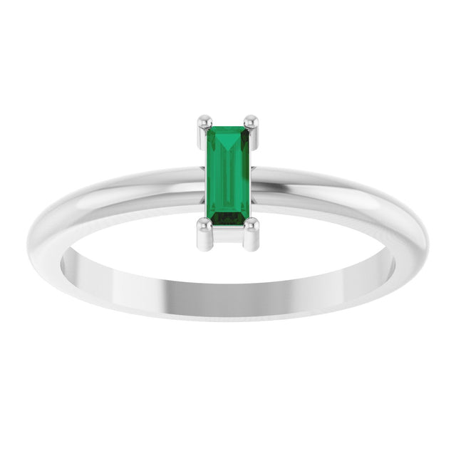 14K Gold Straight Baguette Lab-Grown Emerald Stackable Ring - White Gold - view 3