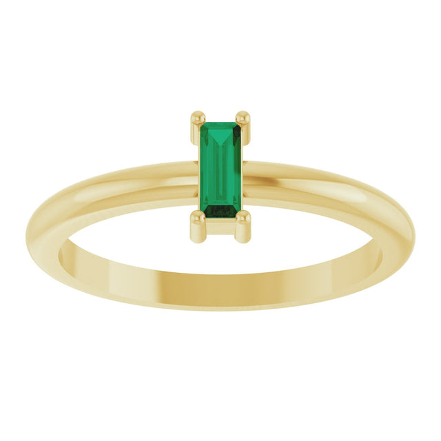14K Gold Straight Baguette Lab-Grown Emerald Stackable Ring - Yellow Gold - view 3