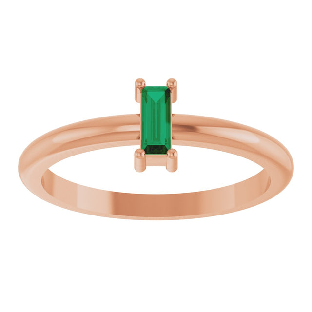 14K Gold Straight Baguette Lab-Grown Emerald Stackable Ring - Rose Gold - view 3