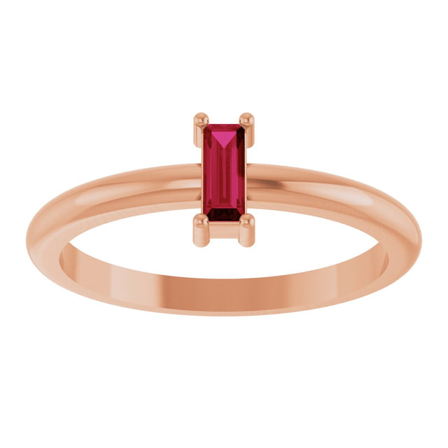 14K Gold Straight Baguette Natural Ruby Stackable Ring - Rose Gold - view 3
