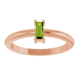 14K Gold Straight Baguette Natural Peridot Stackable Ring - Rose Gold - view 3