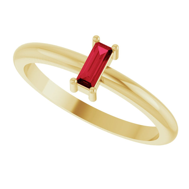 14K Gold Straight Baguette Lab-Grown Ruby Stackable Ring - Yellow Gold - view 5