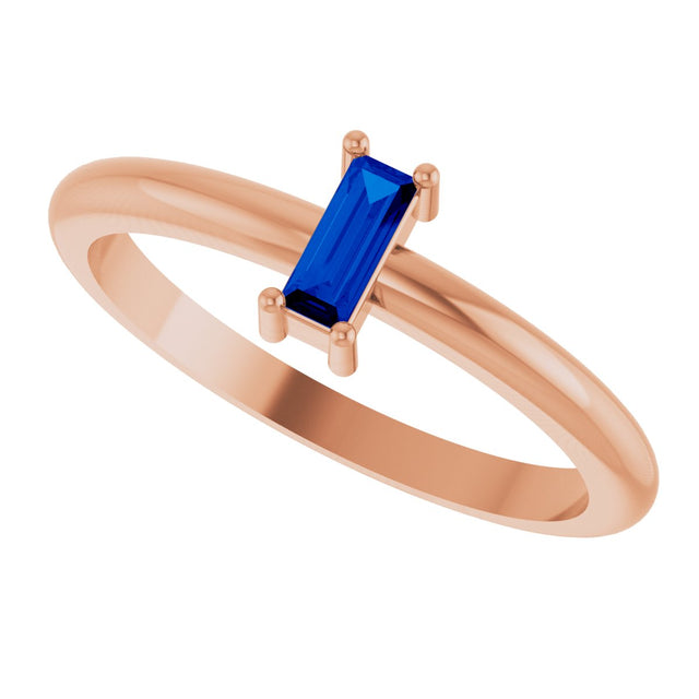 14K Gold Straight Baguette Lab-Grown Blue Sapphire Stackable Ring - Rose Gold - view 5