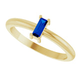14K Gold Straight Baguette Lab-Grown Blue Sapphire Stackable Ring - Yellow Gold - view 5