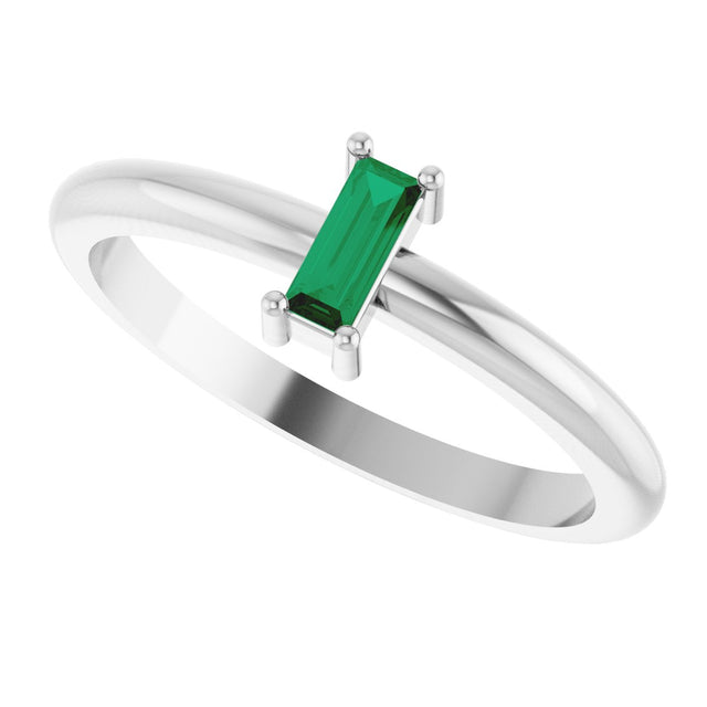 Platinum Straight Baguette Lab-Grown Emerald Stackable Ring - view 5