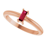 14K Gold Straight Baguette Natural Ruby Stackable Ring - Rose Gold - view 5