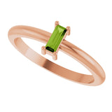 14K Gold Straight Baguette Natural Peridot Stackable Ring - Rose Gold - view 5
