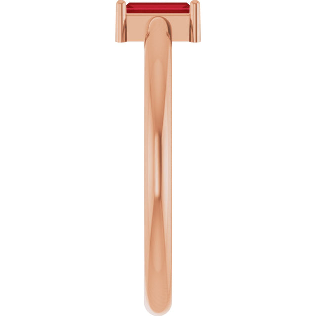 14K Gold Straight Baguette Lab-Grown Ruby Stackable Ring - Rose Gold - view 4