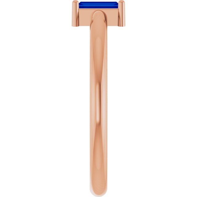 14K Gold Straight Baguette Lab-Grown Blue Sapphire Stackable Ring - Rose Gold - view 4