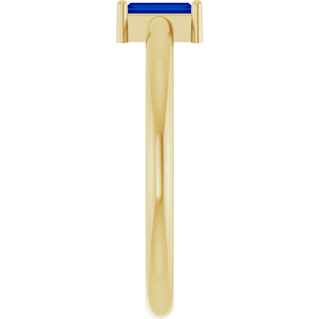 14K Gold Straight Baguette Lab-Grown Blue Sapphire Stackable Ring - Yellow Gold - view 4