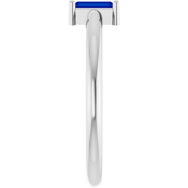 Platinum Straight Baguette Lab-Grown Blue Sapphire Stackable Ring - view 4
