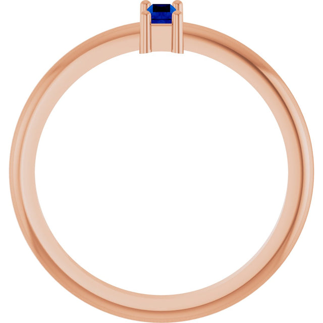 14K Gold Straight Baguette Lab-Grown Blue Sapphire Stackable Ring - Rose Gold - view 2