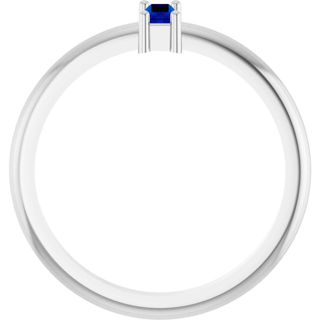 Platinum Straight Baguette Lab-Grown Blue Sapphire Stackable Ring - view 2