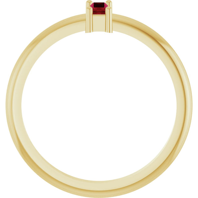 14K Gold Straight Baguette Natural Ruby Stackable Ring - Yellow Gold - view 2