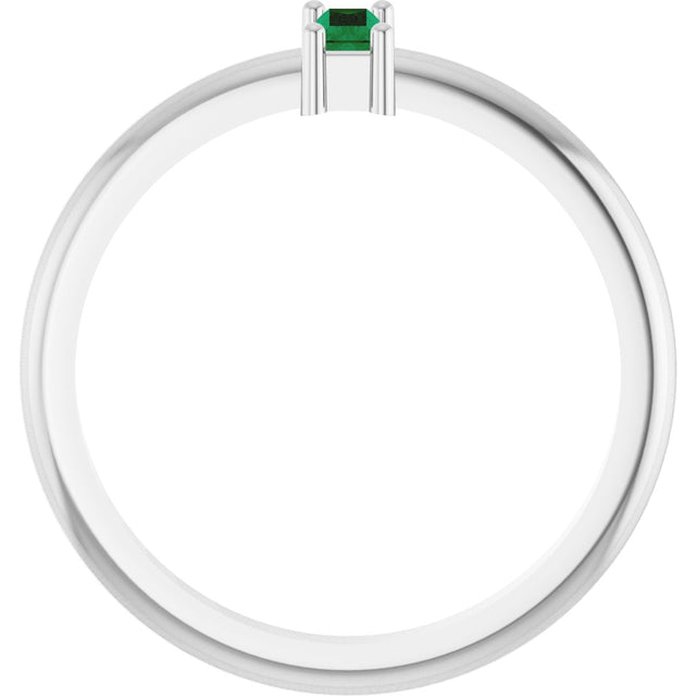 Platinum Straight Baguette Lab-Grown Emerald Stackable Ring - view 2