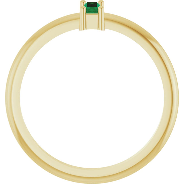 14K Gold Straight Baguette Lab-Grown Emerald Stackable Ring - Yellow Gold - view 2
