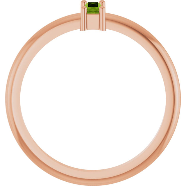 14K Gold Straight Baguette Natural Peridot Stackable Ring - Rose Gold - view 2