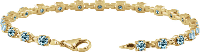 14K Gold Round Natural Sky Blue Topaz Line Bracelet - Yellow Gold - view 3