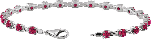 14K Gold Round Lab-Grown Ruby Line Bracelet – 3.5mm Stones - White Gold - view 3
