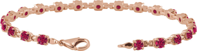 14K Gold Round Lab-Grown Ruby Line Bracelet – 3.5mm Stones - Rose Gold - view 3