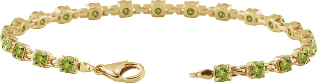 14K Gold Round Natural Peridot Line Bracelet - Yellow Gold - view 3