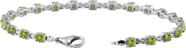14K Gold Round Natural Peridot Line Bracelet - White Gold - view 3