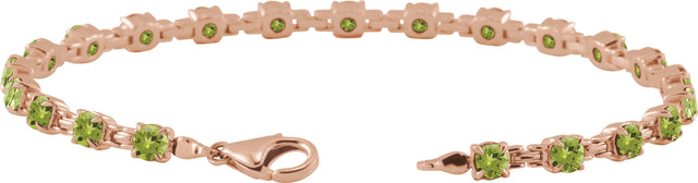 14K Gold Round Natural Peridot Line Bracelet - Rose Gold - view 3