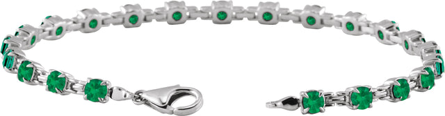 14K Gold Round Lab-Grown Emerald Line Bracelet – 3.5mm Stones - White Gold - view 3