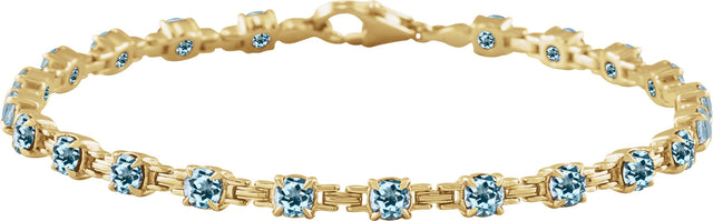 14K Gold Round Natural Sky Blue Topaz Line Bracelet - Yellow Gold