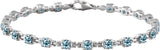 14K Gold Round Natural Sky Blue Topaz Line Bracelet - White Gold