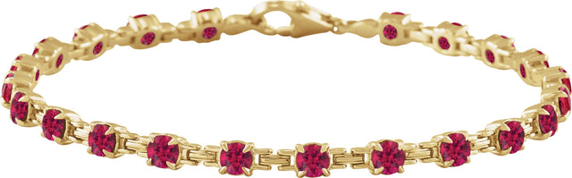 14K Gold Round Lab-Grown Ruby Line Bracelet – 3.5mm Stones - Yellow Gold