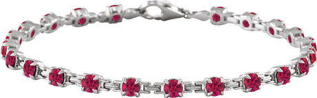 14K Gold Round Lab-Grown Ruby Line Bracelet – 3.5mm Stones - White Gold